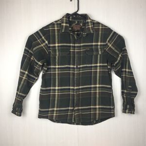ORVIS Men's Dark Green Flannel Shirt Button Up Thick Cotton Shirt Size Medium M